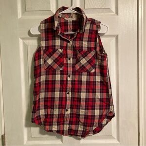 Vanilla Star 100% cotton button-up sleeveless plaid flannel size S